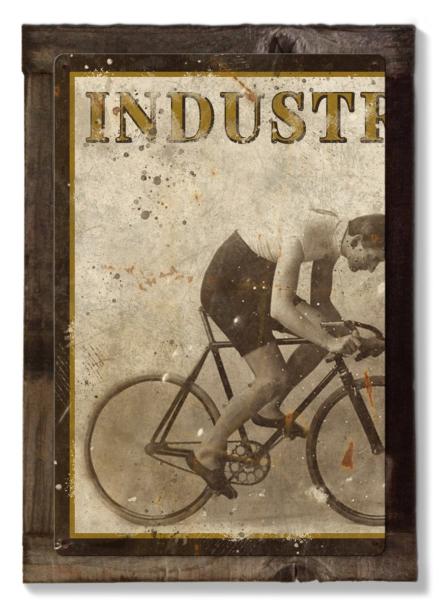 Industrial Revolution Wall Art, Orient Tandem Motorcycle, Triptych METAL Sign