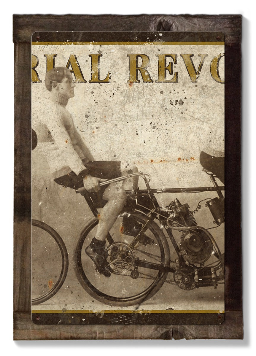 Industrial Revolution Wall Art, Orient Tandem Motorcycle, Triptych METAL Sign