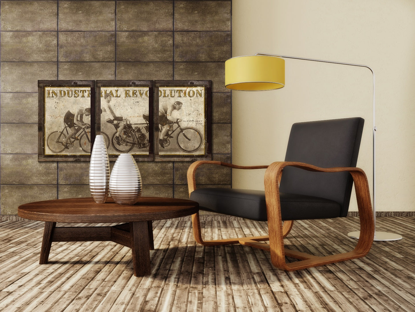 Industrial Revolution Wall Art, Orient Tandem Motorcycle, Triptych METAL Sign