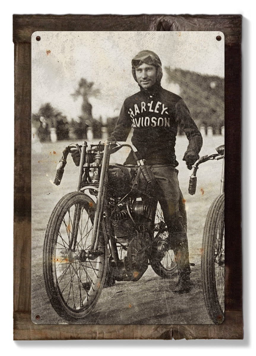 Harley Davidson Wall Art, Wrecking Crew, Vintage Photo, Triptych METAL Sign, Optional Reclaimed Barn Wood Frame