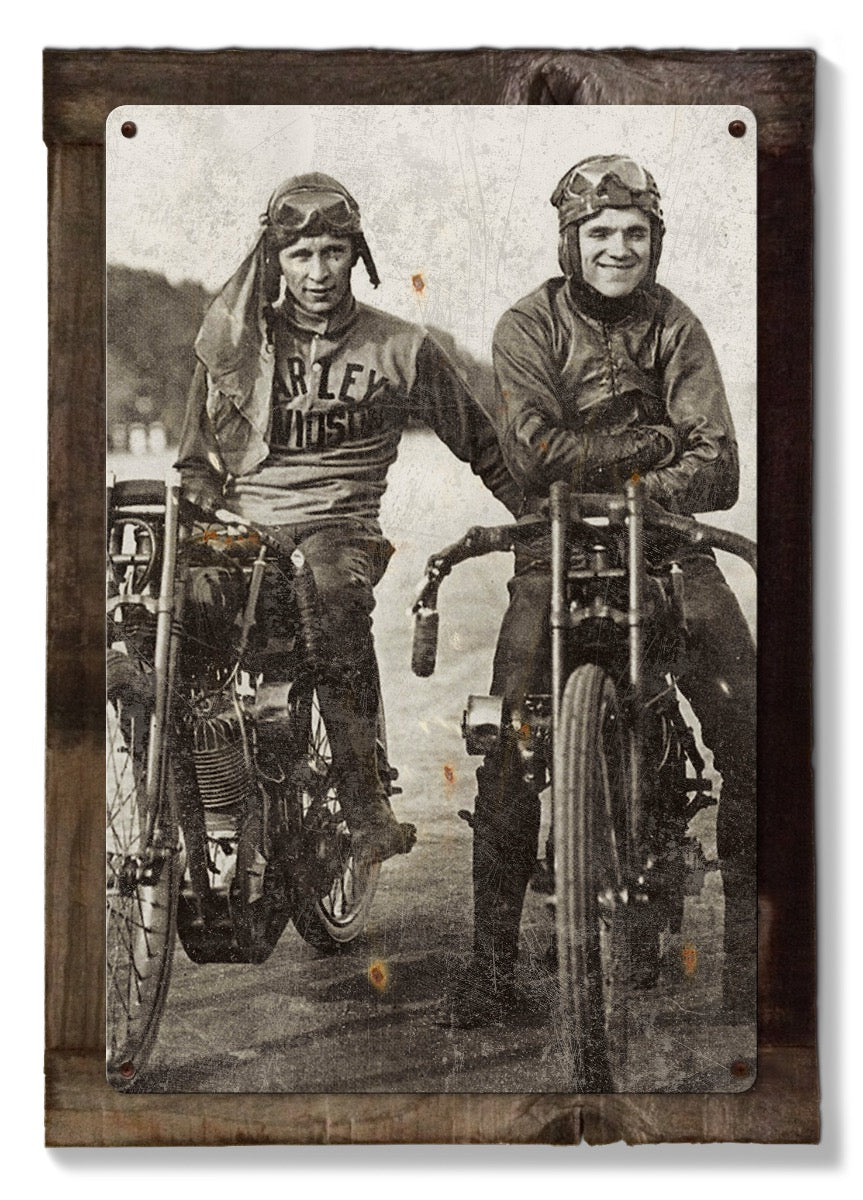 Harley Davidson Wall Art, Wrecking Crew, Vintage Photo, Triptych METAL Sign, Optional Reclaimed Barn Wood Frame