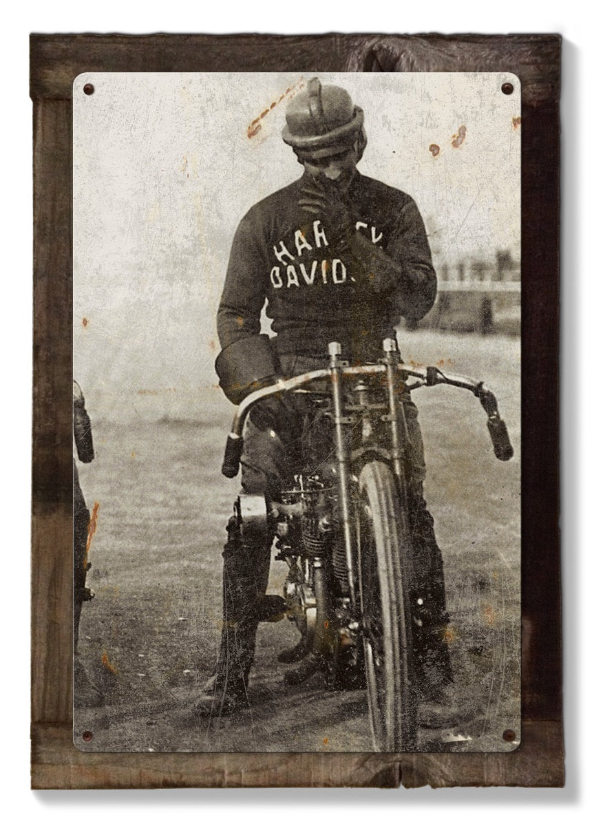 Harley Davidson Wall Art, Wrecking Crew, Vintage Photo, Triptych METAL Sign, Optional Reclaimed Barn Wood Frame