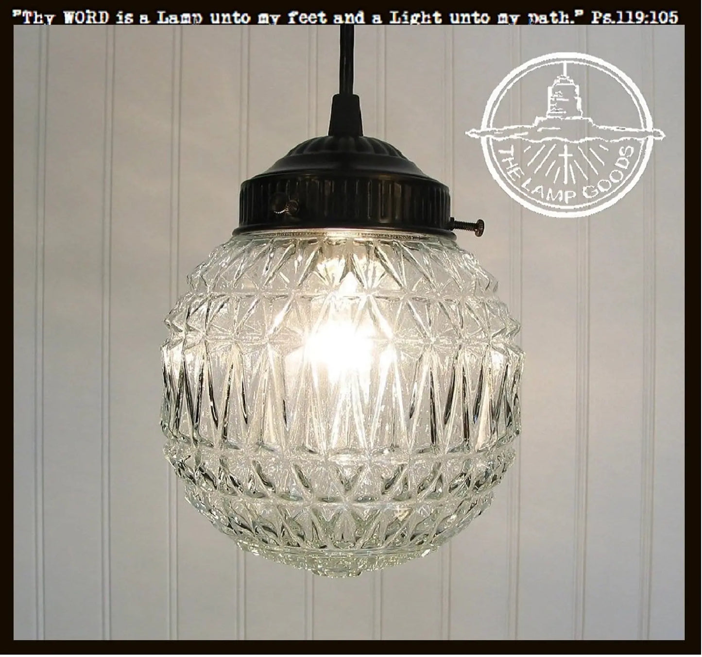 Antique Diamond 1960's Glass PENDANT Light