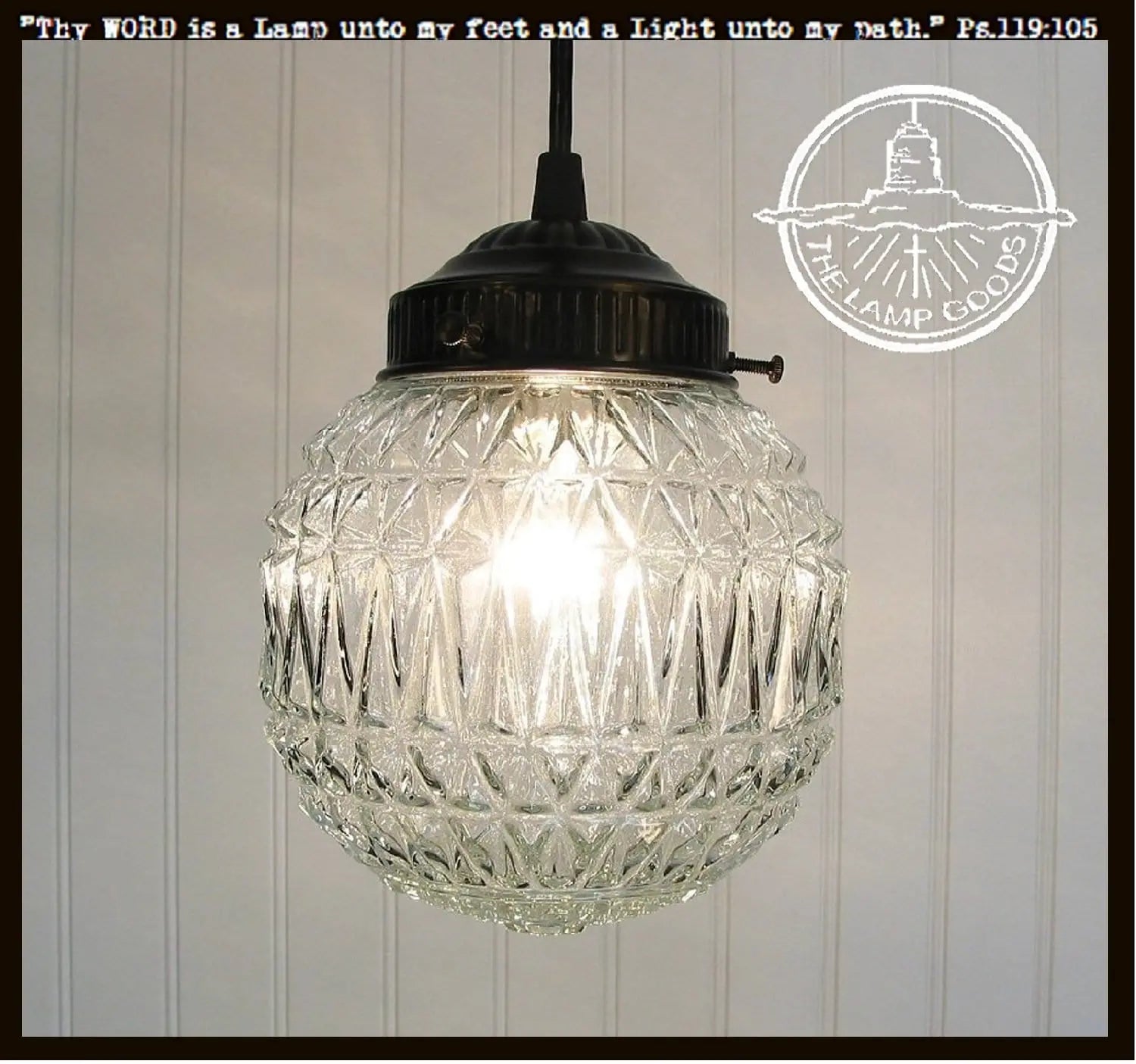 Antique Diamond 1960's Glass PENDANT Light
