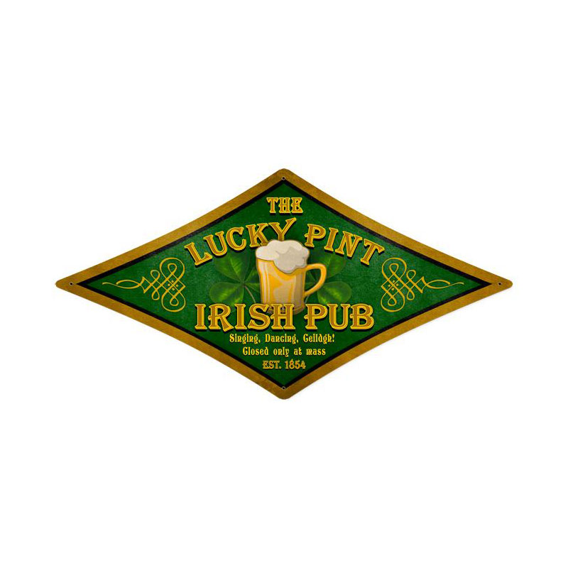 Lucky Pint, Food and Drink, Diamond Metal Sign, 24 X 12 Inches
