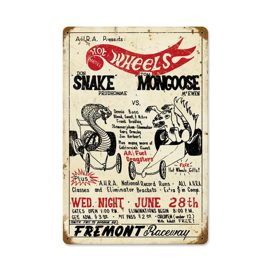 Snake vs Mongoose, Automotive, Vintage Metal Sign, 12 X 18 Inches