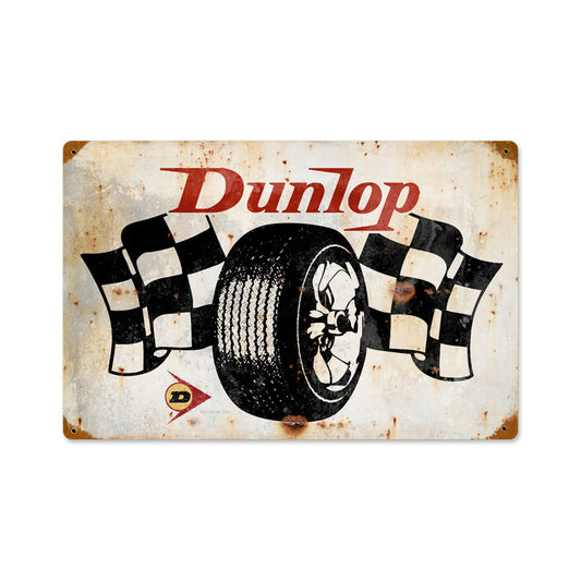 Dunlop Flags, Automotive, Vintage Metal Sign, 18 X 12 Inches