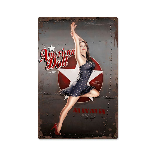 American Doll, Pinup Girls, Metal Sign, 12 X 18 Inches