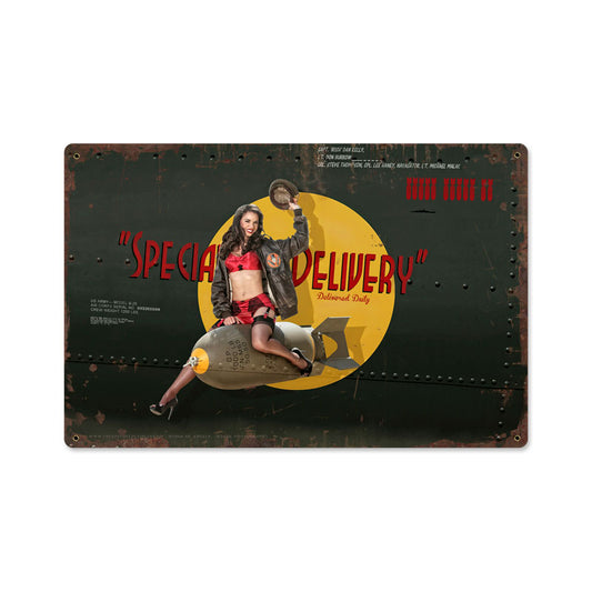 Special Delivery, Pinup Girls, Metal Sign, 18 X 12 Inches