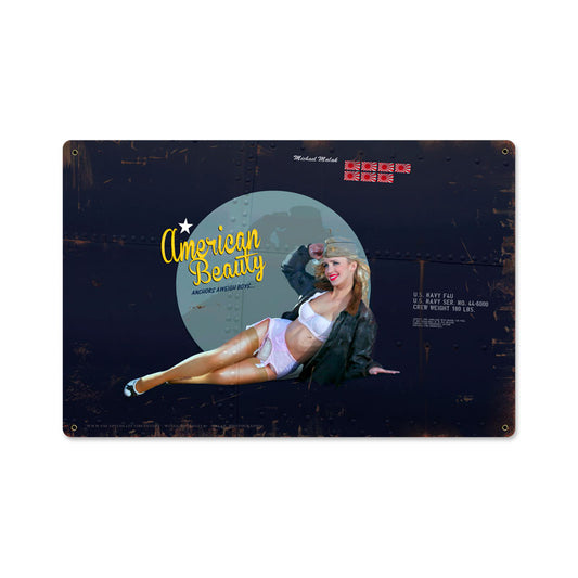 American Beauty, Pinup Girls, Metal Sign, 18 X 12 Inches