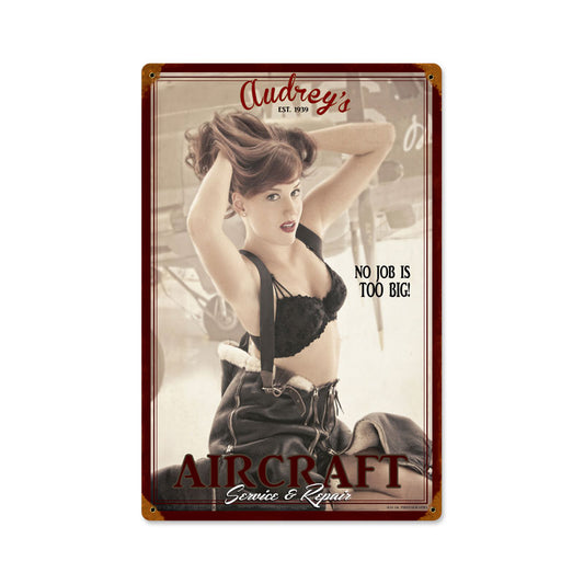 No Job Too Big, Pinup Girls, Metal Sign, 12 X 18 Inches