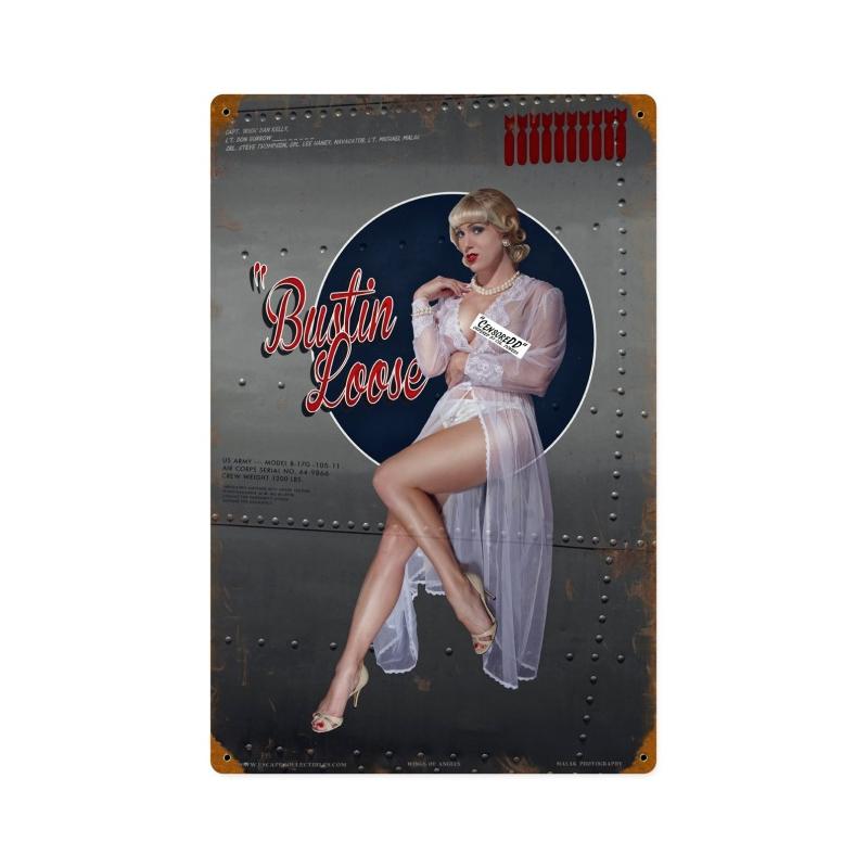 Bustin Loose Censored, Pinup Girls, Metal Sign, 12 X 18 Inches