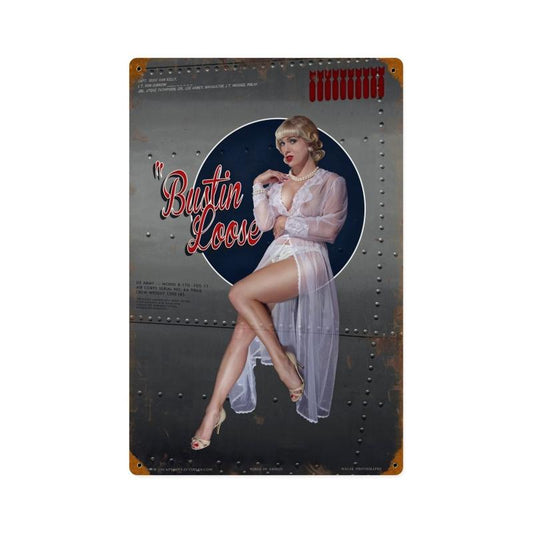 Bustin Loose Uncensored, Pinup Girls, Vintage Metal Sign, 12 X 18 Inches