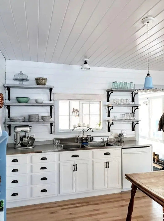 Modern Farmhouse Ceiling Light of White Enamel