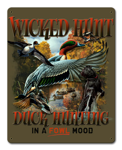 Duck Hunter Green Backgtound, Licensed Products/Erazorbits, Satin Metal Sign, 12 X 15 Inches