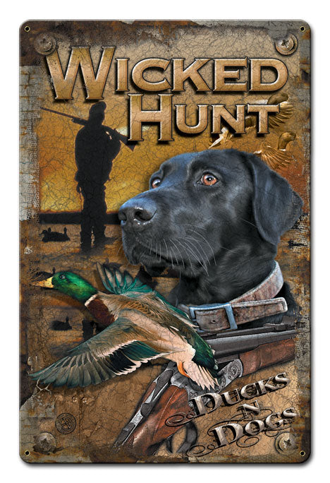 Ducks And Dogs, Licensed Products/Erazorbits, Satin Metal Sign, 12 X 15 Inches