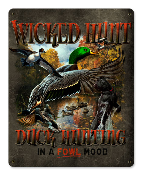 DUCK HUNTER BROWN BACKGROUND, Featured Artists/Erazorbits, Satin Metal Sign, 12 X 15 Inches