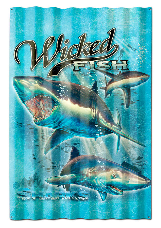 SHARKS WICKED FISH CORRUGATED, Featured Artists/Erazorbits, Corrugated, 16 X 24 Inches