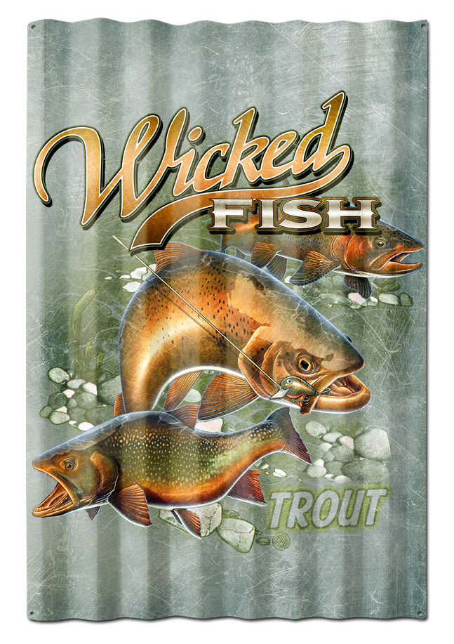 TROUT WICKED FISH CORRUGATED, Licensed Products/Erazorbits, SATIN METAL SIGN, 16 X 24 Inches