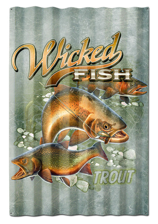 TROUT WICKED FISH CORRUGATED, Licensed Products/Erazorbits, SATIN METAL SIGN, 16 X 24 Inches
