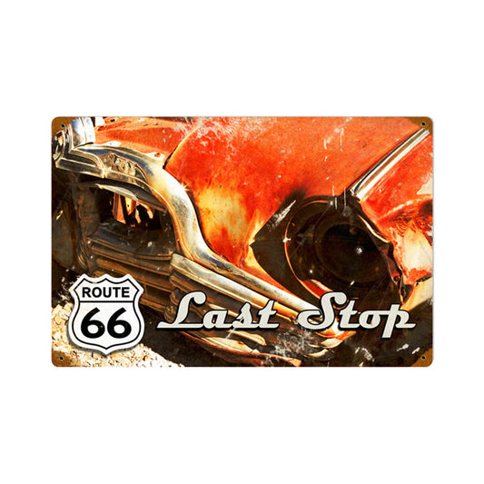 Route 66 Last Stop, Automotive, Vintage Metal Sign, 18 X 12 Inches