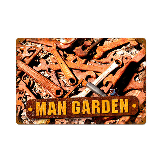 Man Garden, Automotive, Vintage Metal Sign, 12 X 18 Inches
