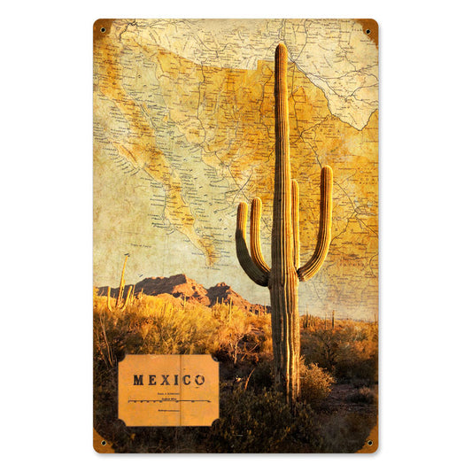 Mexico Map, Home and Garden, Vintage Metal Sign, 12 X 18 Inches