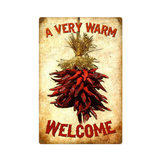 Welcome Chilies, Food and Drink, Vintage Metal Sign, 12 X 18 Inches