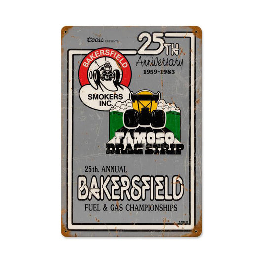 25th Ann Bakersfield, Automotive, Vintage Metal Sign, 18 X 12 Inches