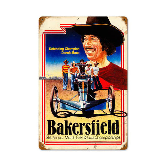 Bakersfield Baca, Automotive, Vintage Metal Sign, 18 X 12 Inches
