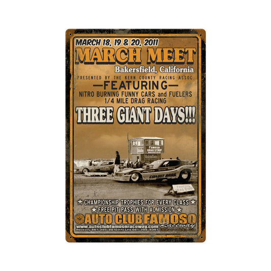 Bakers Field March Meet 2011, Automotive, Vintage Metal Sign, 12 X 18 Inches