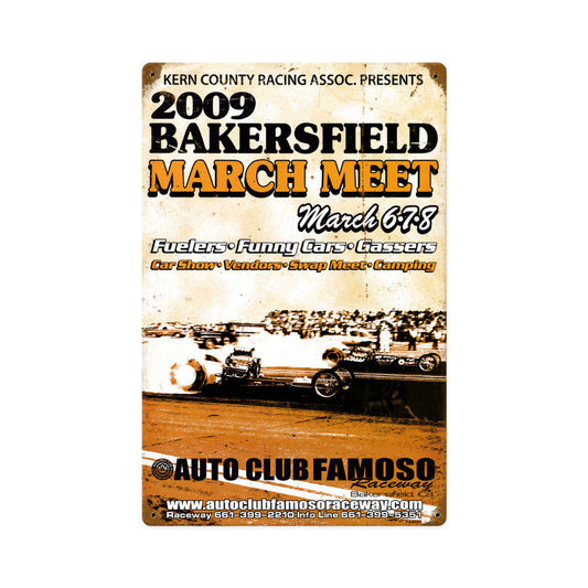 Bakersfield March Meet 2009, Automotive, Vintage Metal Sign, 12 X 18 Inches