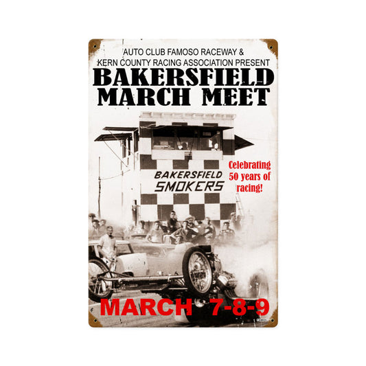Bakersfield March Meet 2008, Automotive, Vintage Metal Sign, 12 X 18 Inches