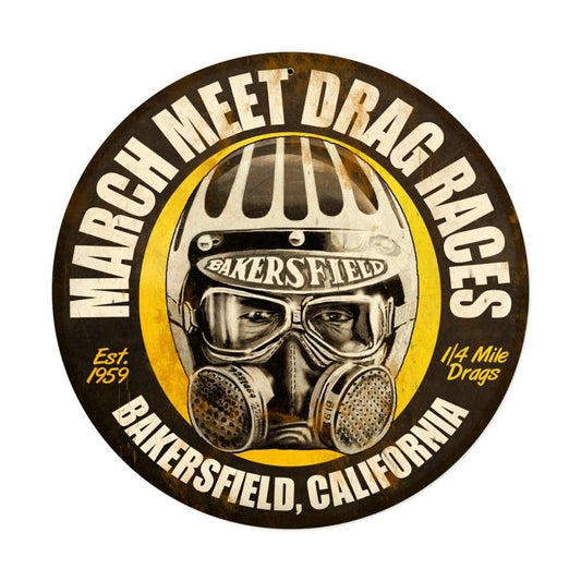 March Meet, Automotive, Round Metal Sign, 14 X 14 Inches