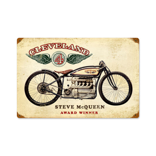 Cleveland Steve McQueen, Motorcycle, Vintage Metal Sign, 18 X 12 Inches