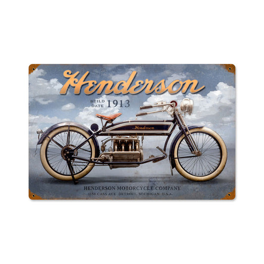 Henderson Clouds, Motorcycle, Vintage Metal Sign, 18 X 12 Inches