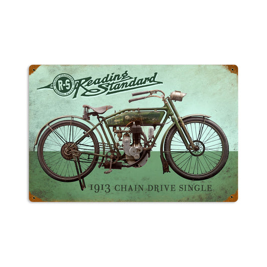 Reading Standard, Motorcycle, Vintage Metal Sign, 18 X 12 Inches