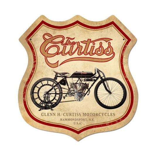 Curtiss, Motorcycle, Shield Metal Sign, 15 X 15 Inches