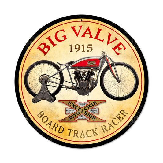 Excelsior Big Valve, Motorcycle, Round Metal Sign, 14 X 14 Inches