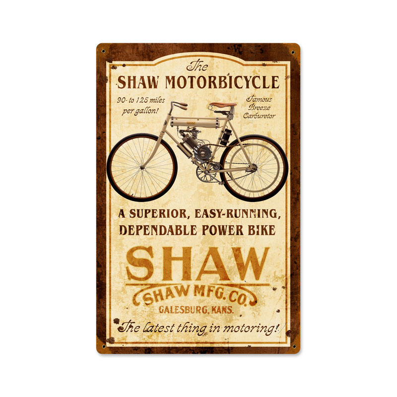 Shaw Motorbike, Motorcycle, Vintage Metal Sign, 12 X 18 Inches