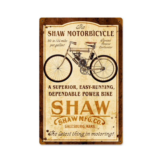 Shaw Motorbike, Motorcycle, Vintage Metal Sign, 12 X 18 Inches