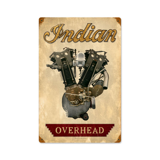 Indian Engine, Motorcycle, Vintage Metal Sign, 12 X 18 Inches