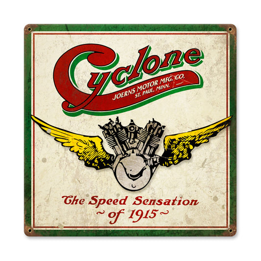 Cyclone Logo, Motorcycle, Vintage Metal Sign, 12 X 12 Inches