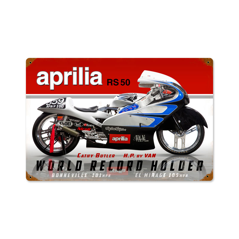 Aprilla World Record, Motorcycle, Vintage Metal Sign, 18 X 12 Inches