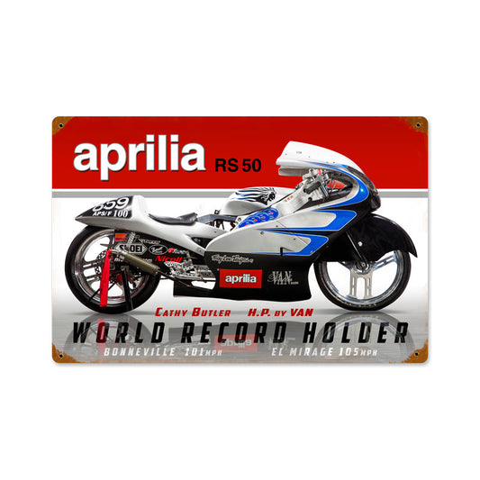 Aprilla World Record, Motorcycle, Vintage Metal Sign, 18 X 12 Inches