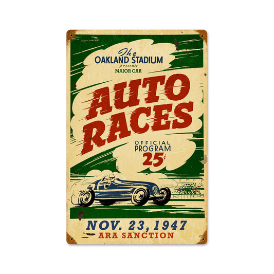 Oakland Auto Races, Automotive, Vintage Metal Sign, 12 X 18 Inches