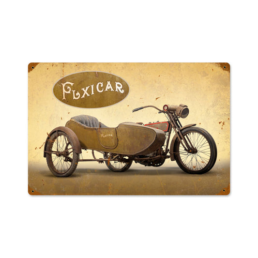 Flexicar, Motorcycle, Vintage Metal Sign, 18 X 12 Inches