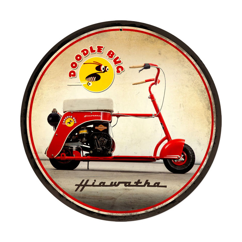 Doodle Bug, Motorcycle, Round Metal Sign, 14 X 14 Inches