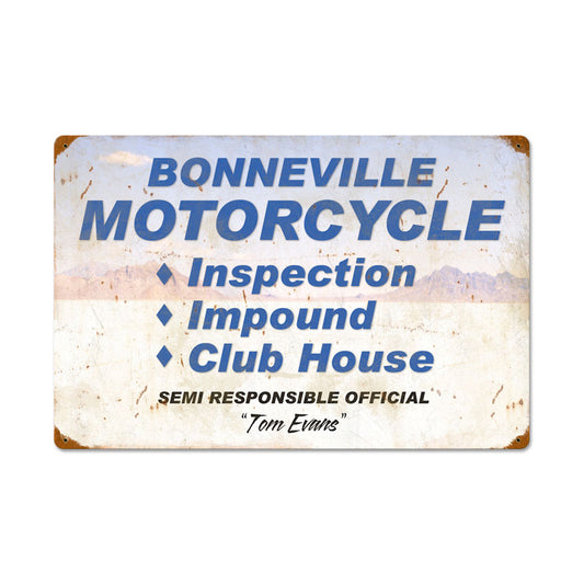 Bonneville Motorcycle Inspection, Automotive, Vintage Metal Sign, 24 X 16 Inches