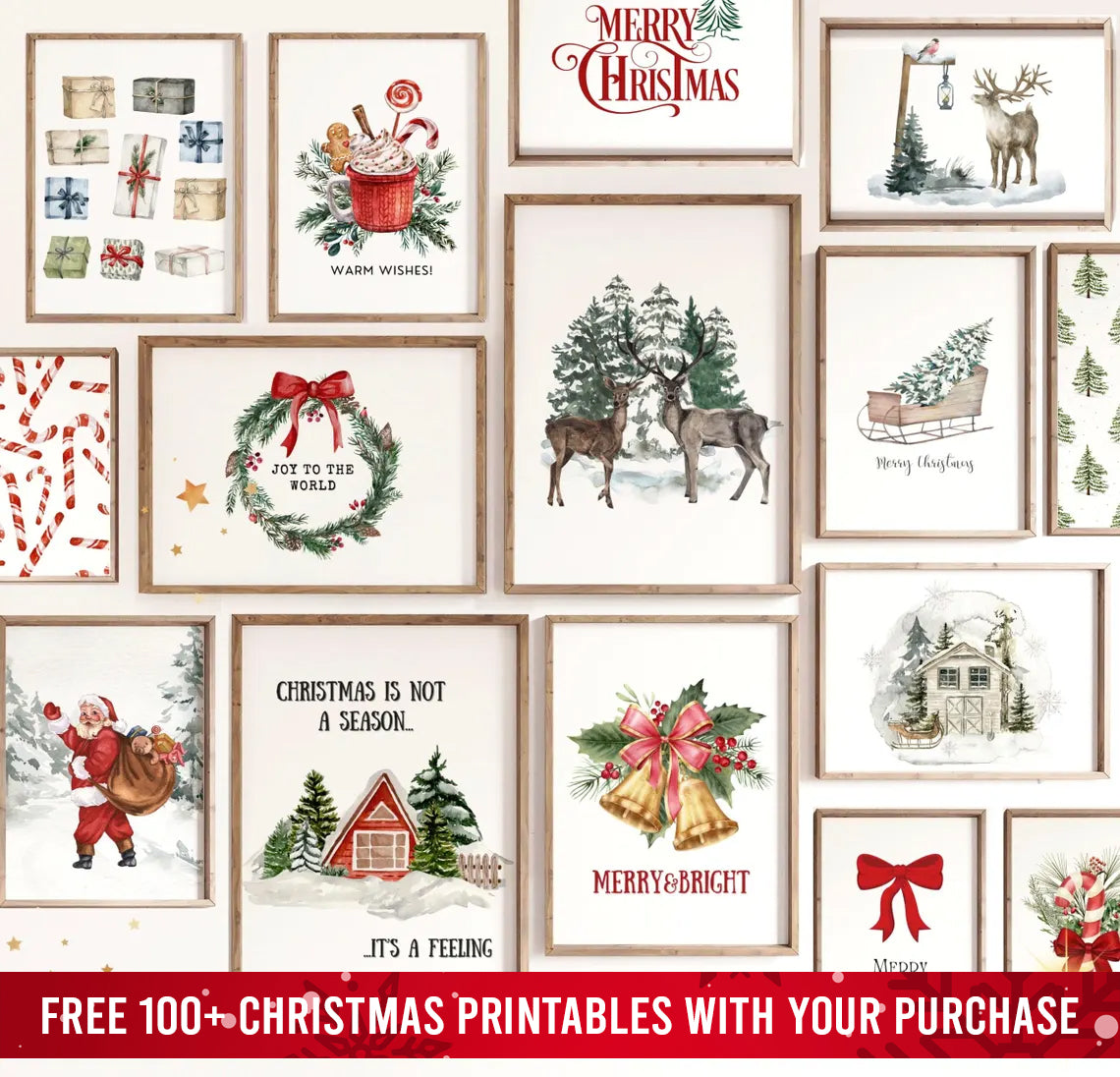Vintage Christmas Tree Wall Art with Free 100+ Christmas Print